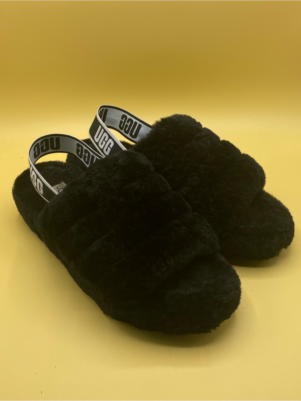 UGG Black Fluff Slide Slingback — Plush Fuzzy Slides